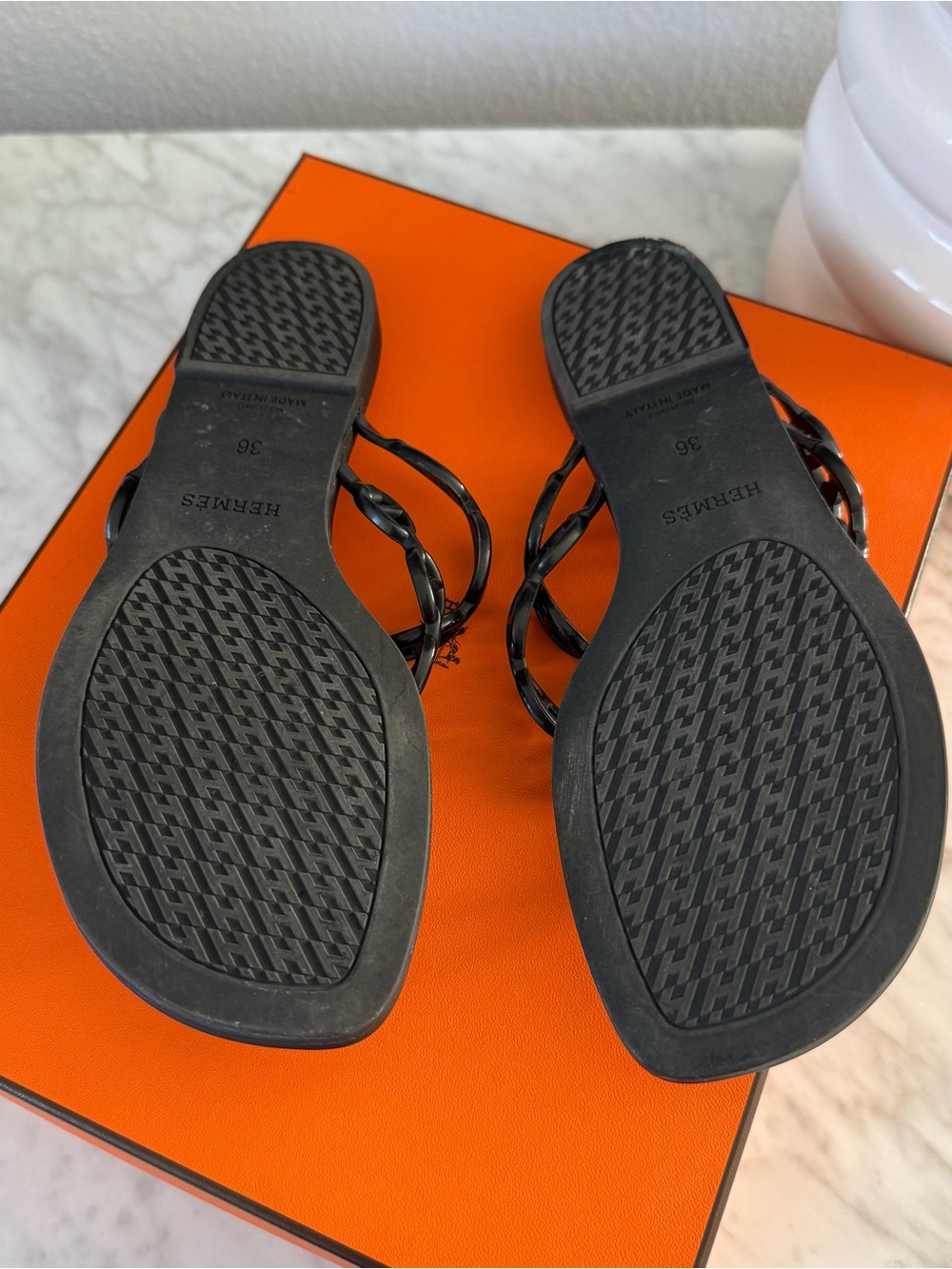 Hermes Island Black Chain-Link Jelly Thong Sandals - Women's - Picture 5 of 5